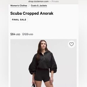 Lululemon Scuba Cropped Anorak Size
4 Black